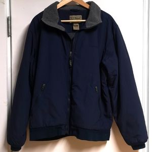 LL Bean Bomber Winter Nylon Jacket Men’s Large Regular Fleece Lined Navy OUF43